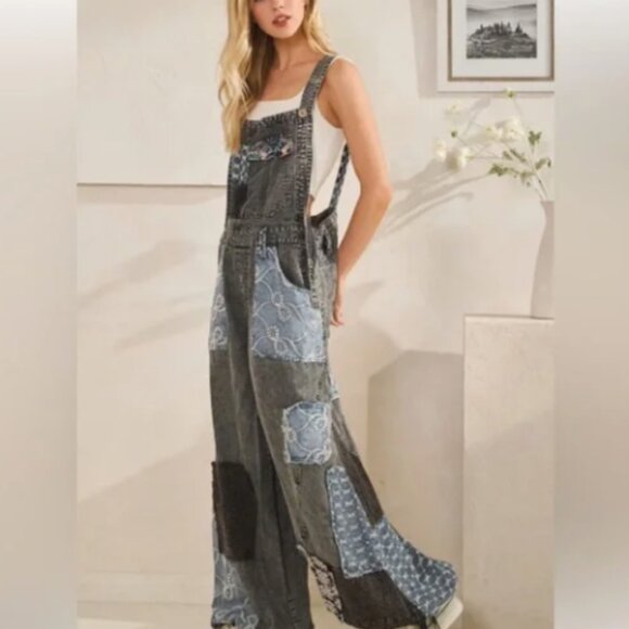 OLI & HALI PATCHWORK TENCEL OVERALLS - Picture 2 of 13
